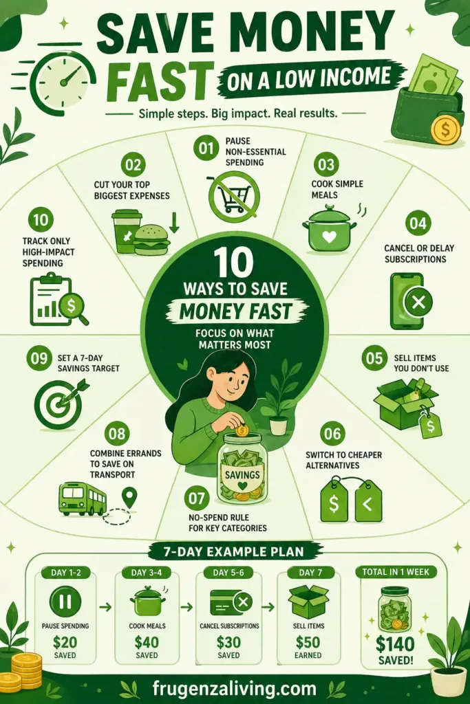 fast ways to save money when broke visual guide with simple actionable steps