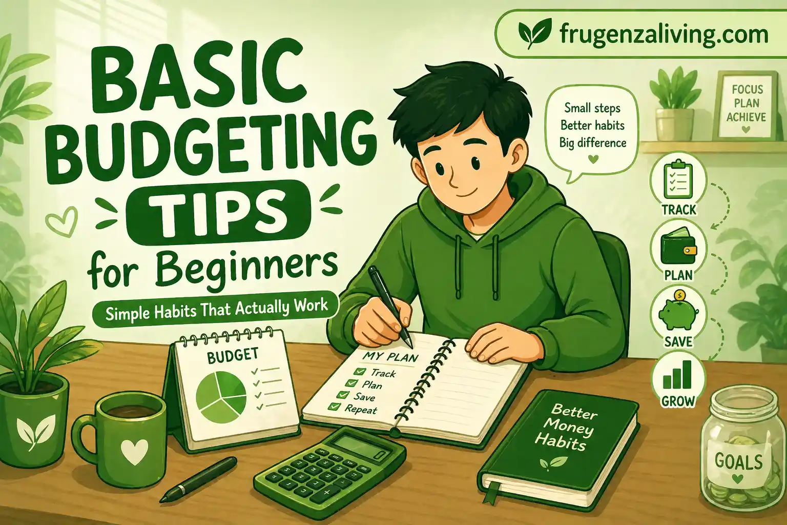 Basic budgeting tips for beginners illustration showing simple money habits and easy financial planning