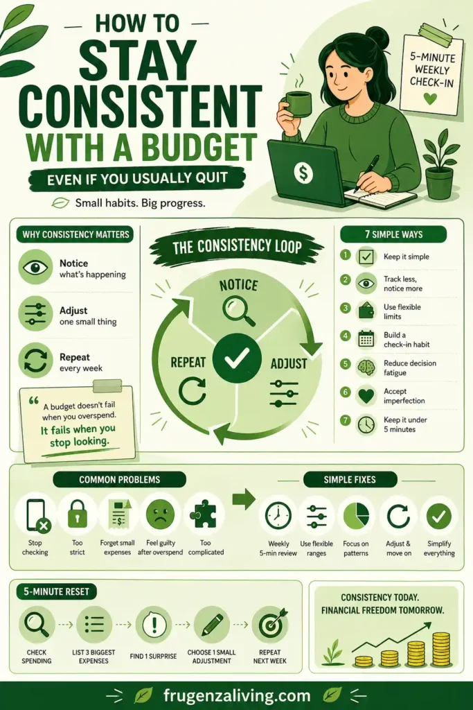 budgeting consistency tips infographic simple habits to stick to a budget