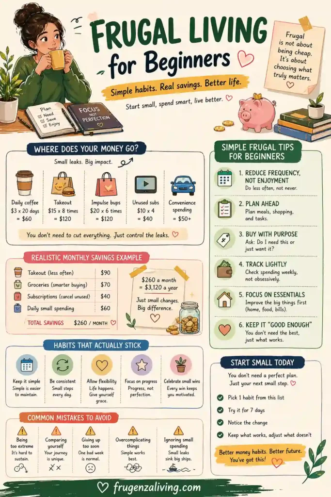 beginner frugal living tips with notebook budgeting and money management setup