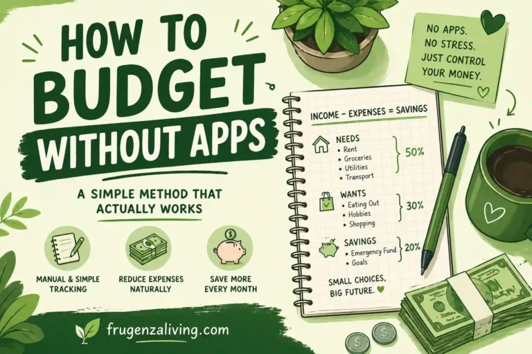 How to budget without apps illustration showing simple manual budgeting method using notebook and basic financial planning