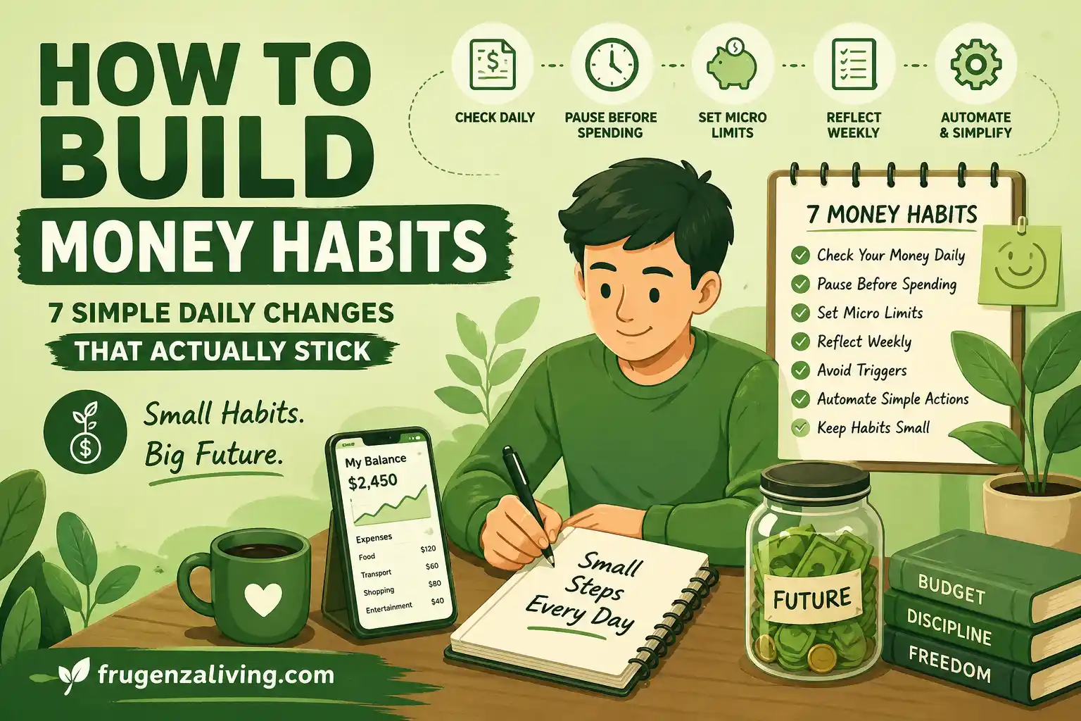 how to build money habits simple daily changes illustration