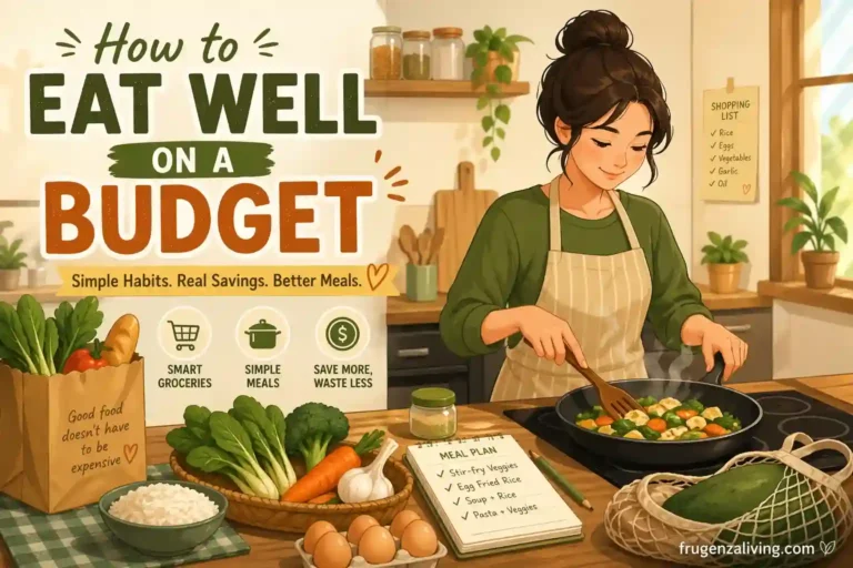 how to eat well on a budget cooking simple meal at home with vegetables eggs and rice