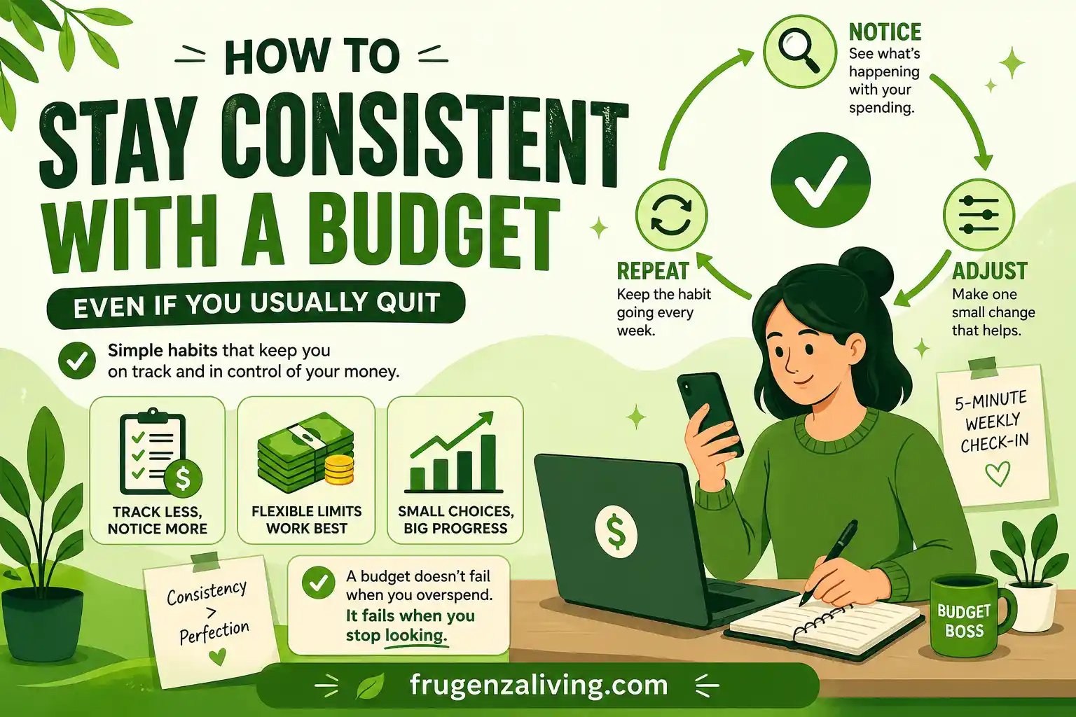 budget consistency concept simple daily money management habit illustration