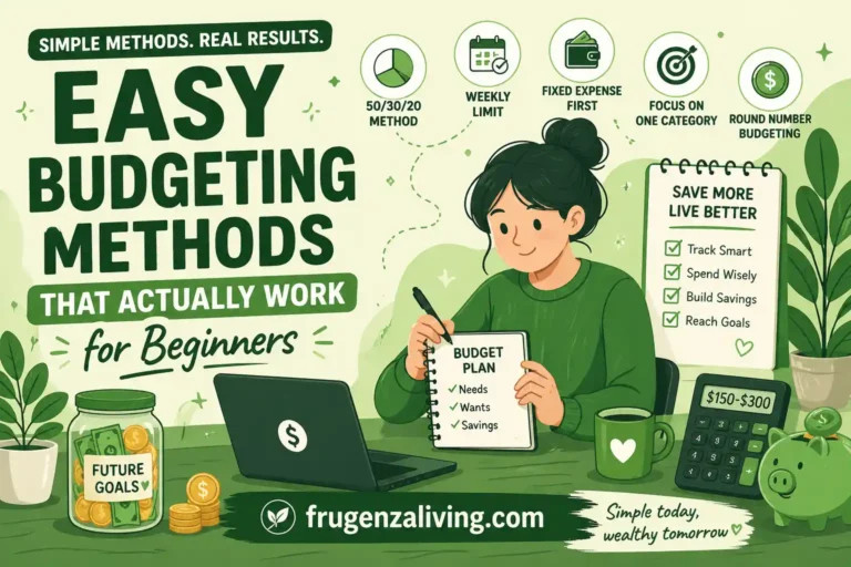 Easy budgeting methods illustration showing simple ways to manage money, track expenses, and build savings for beginners