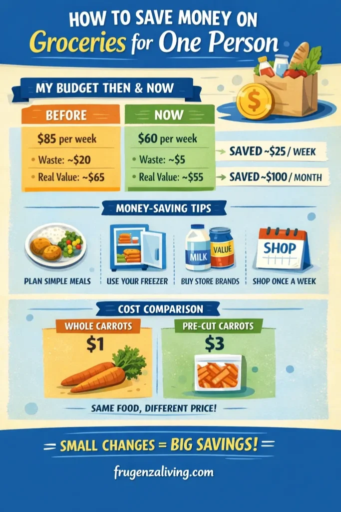 saving money on groceries for one person with simple budget shopping tips