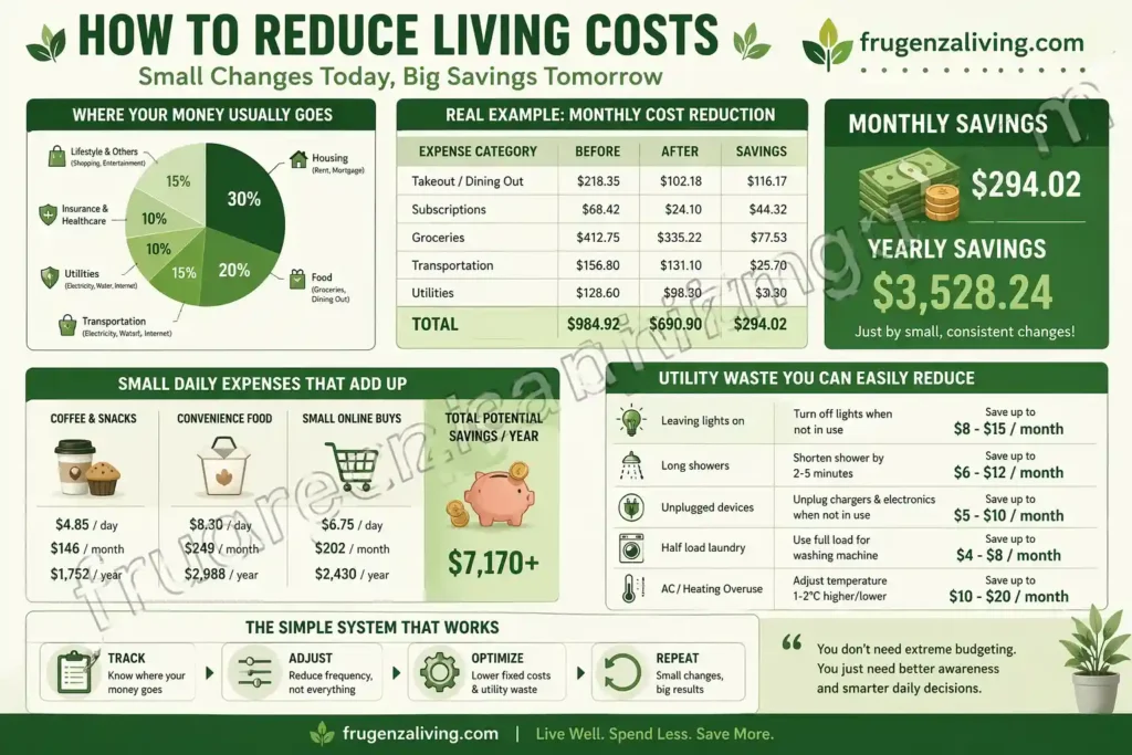 Real example of how to reduce living costs using a simple budget plan and expense tracking