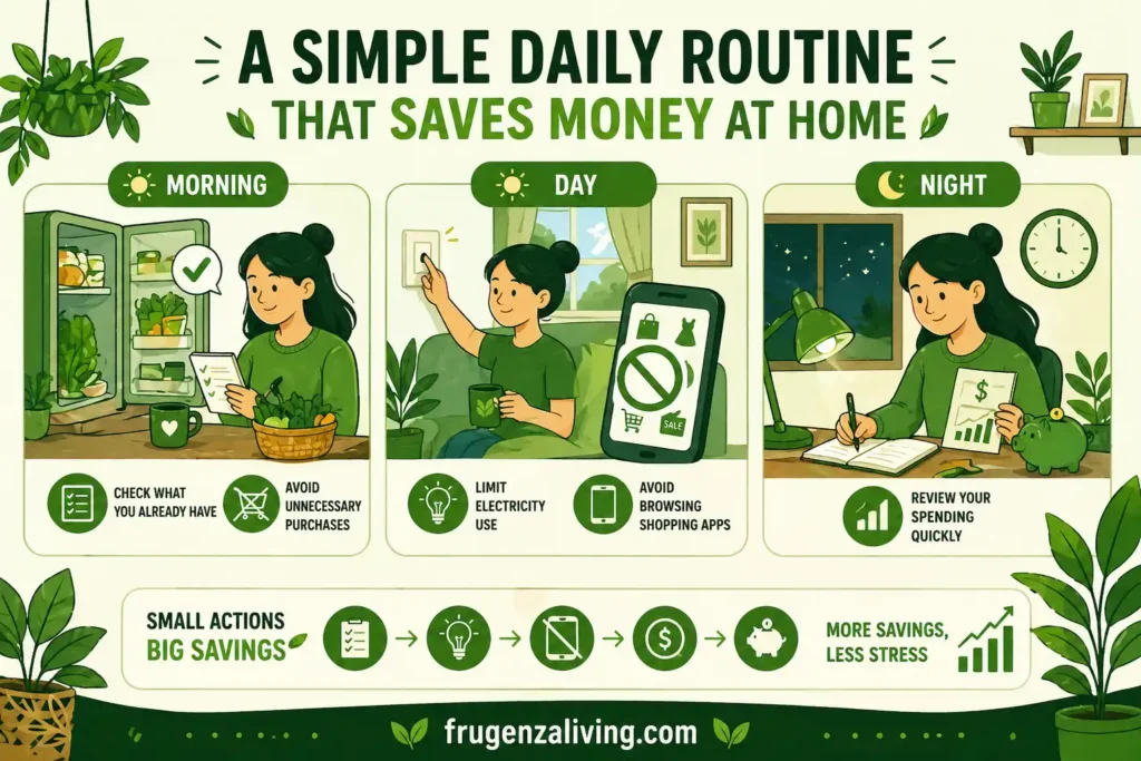 daily routine to save money at home morning day night visual guide