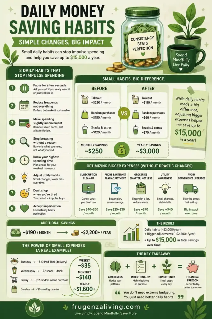 Example of daily money saving habits to stop impulse spending using a written budget plan