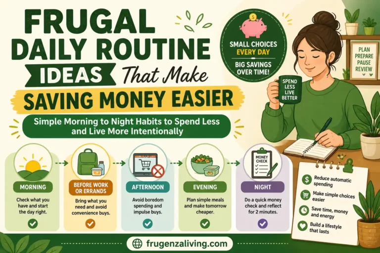 frugal daily routine ideas from morning to night with coffee at home packed lunch simple dinner and money check