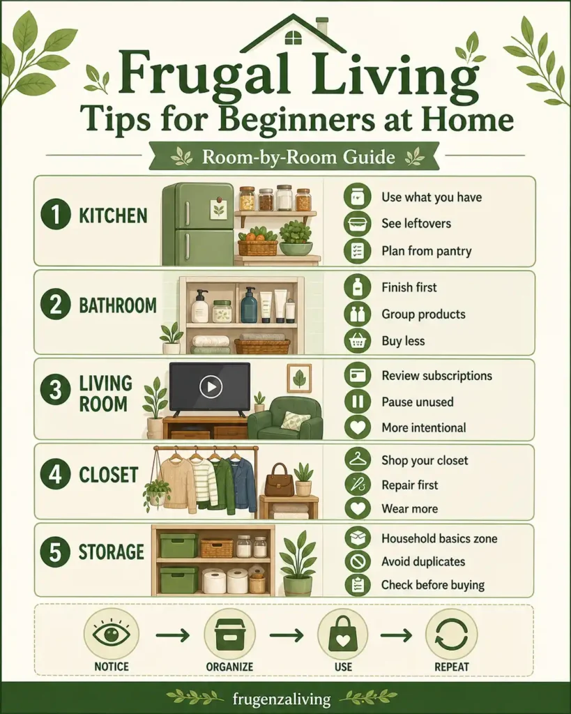 room by room frugal home organization tips infographic