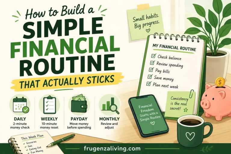 2D illustration of a simple financial routine with daily, weekly, payday, and monthly money habits for beginners
