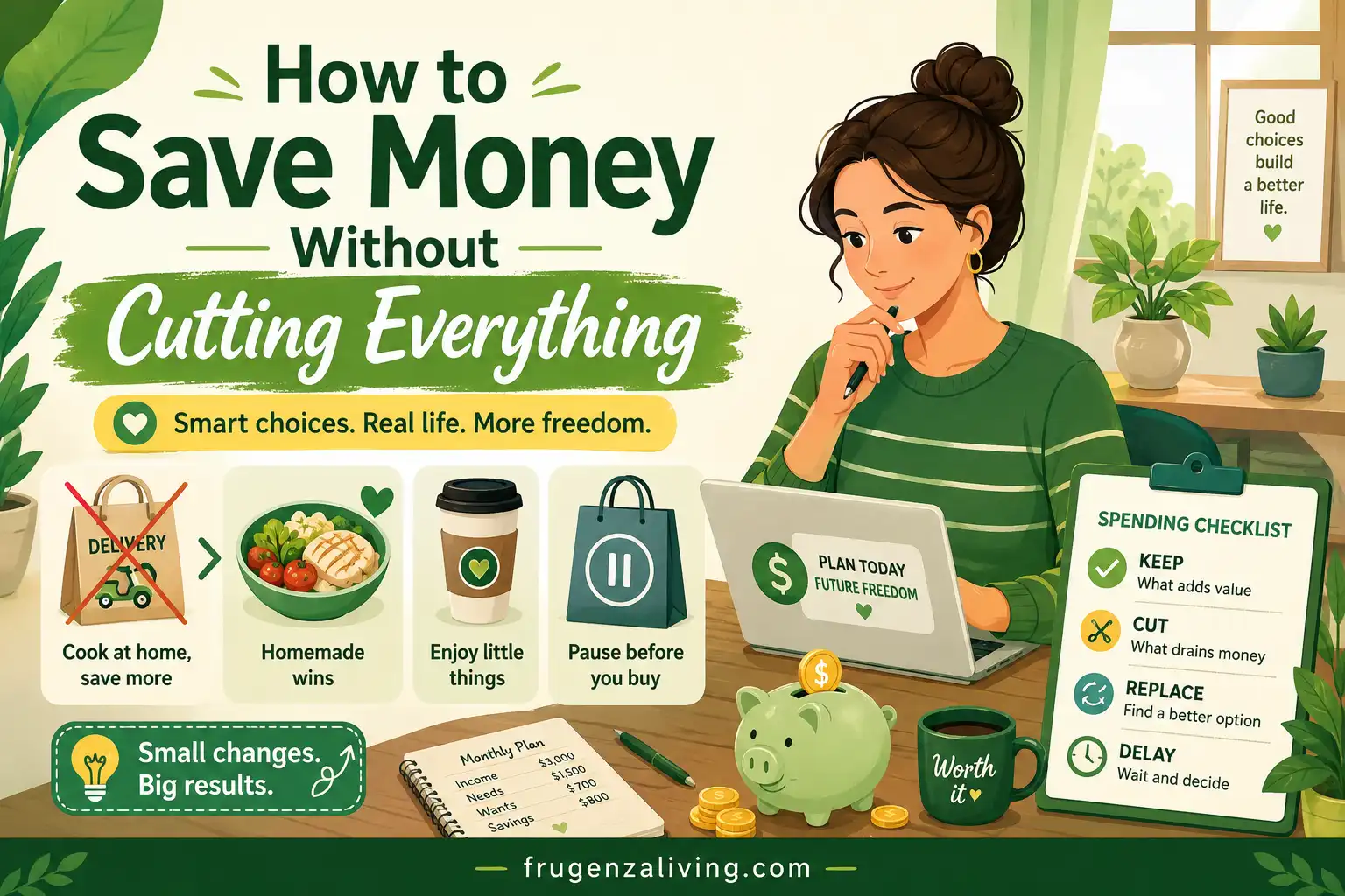 how to save money without cutting everything with selective spending choices and smart savings strategy illustration