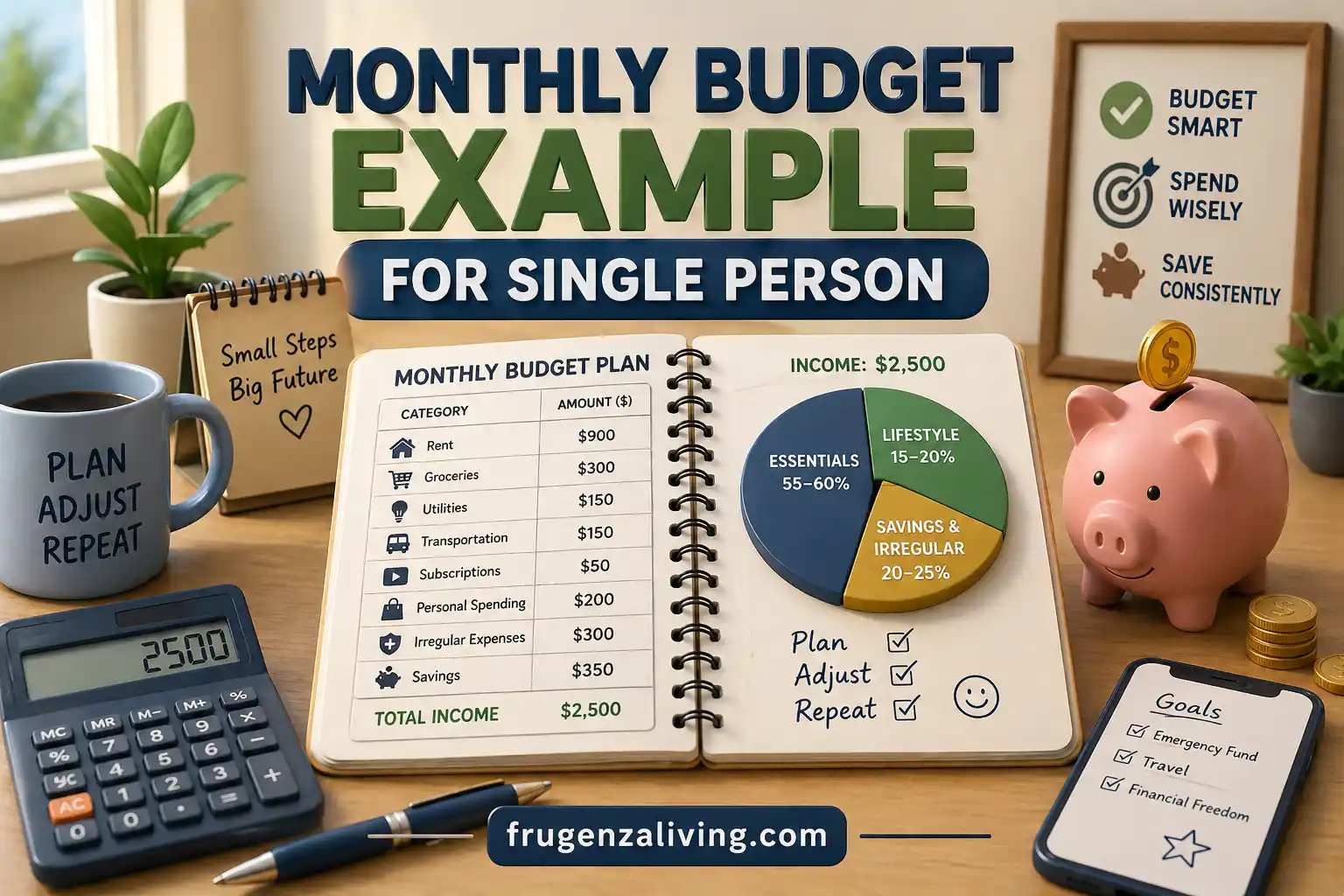 budget planning for single person income breakdown illustration