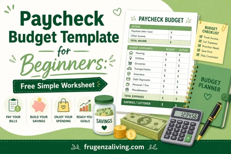 Paycheck budget template for beginners with a free simple worksheet for bills, savings, spending, and leftover money