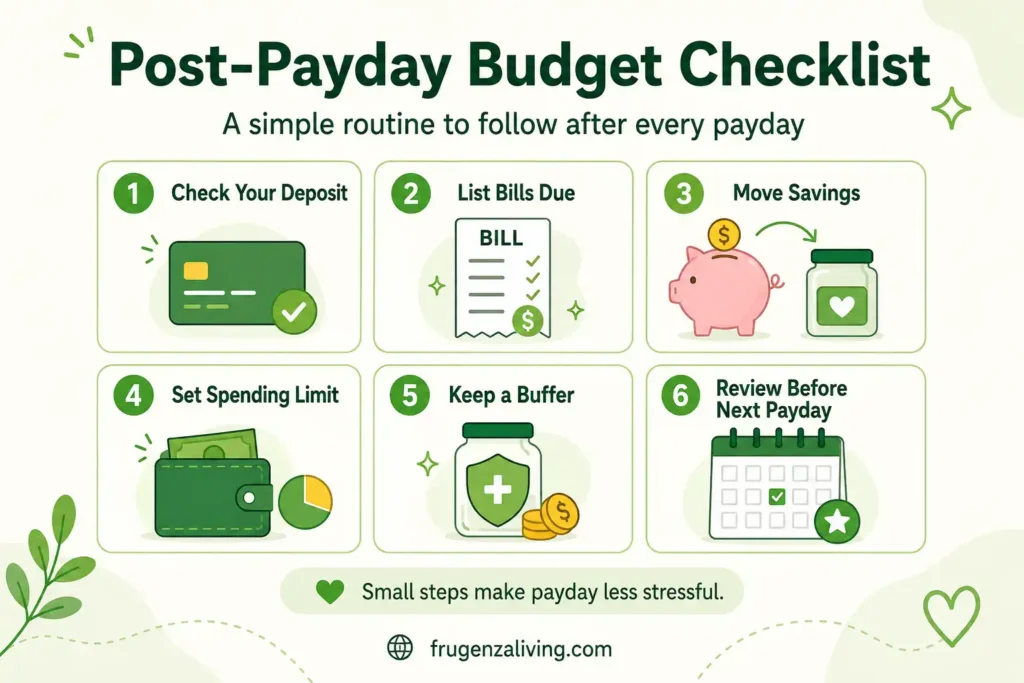 Simple post-payday budget checklist for managing money after getting paid