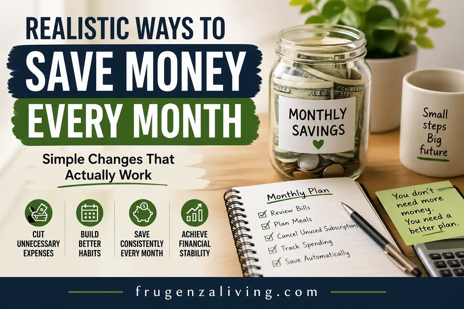 realistic ways to save money every month simple habits illustration