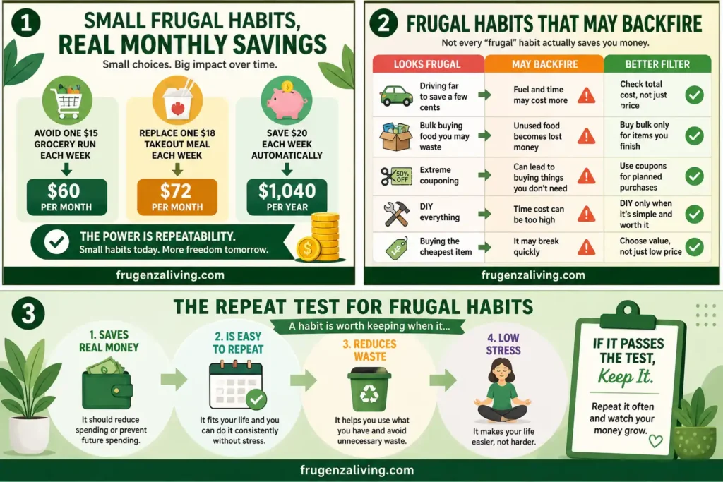 repeat test for frugal habits with save real money easy to repeat reduce waste and low stress