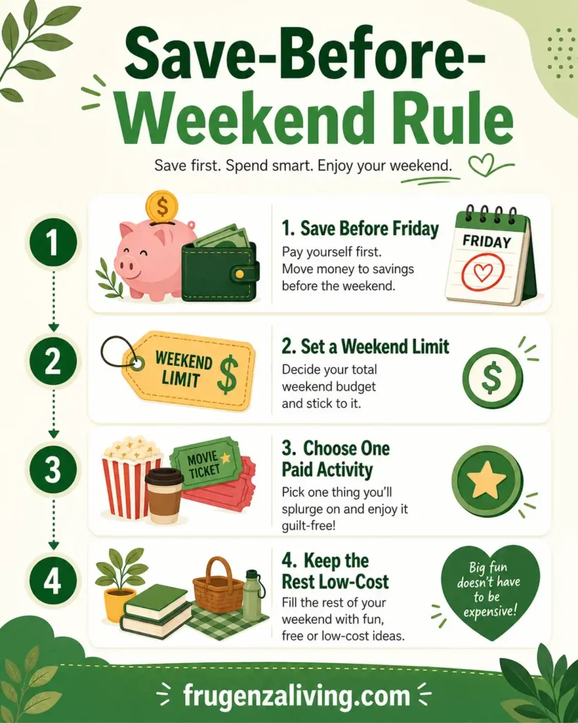 save before weekend rule with save before Friday, set a weekend limit, choose one paid activity, and keep the rest low cost