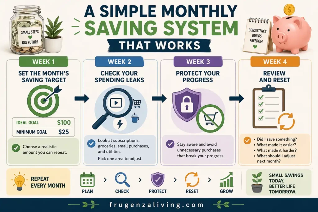 simple monthly saving system 4 week plan visual
