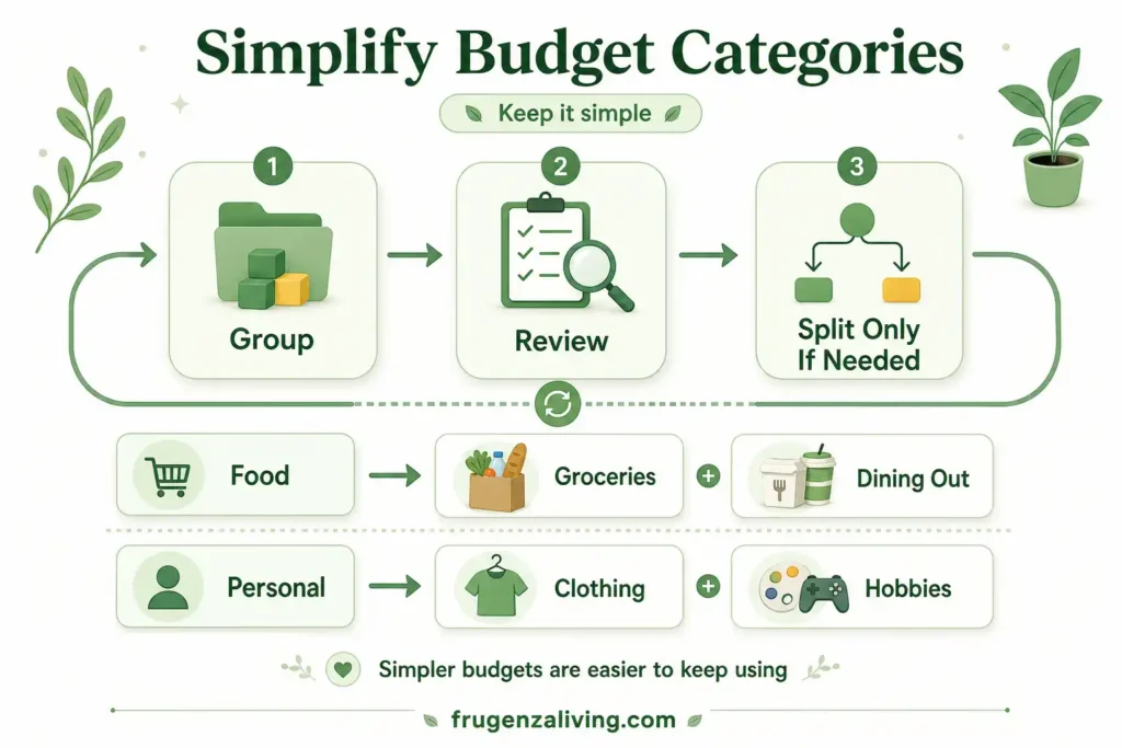 simple budget categories process with food personal groceries and hobbies
