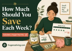 Woman calculating how much to save each week using a weekly savings plan