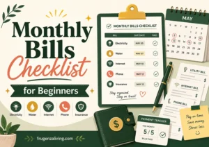 Monthly bills checklist for beginners with due dates, payment tracker, and recurring household bills