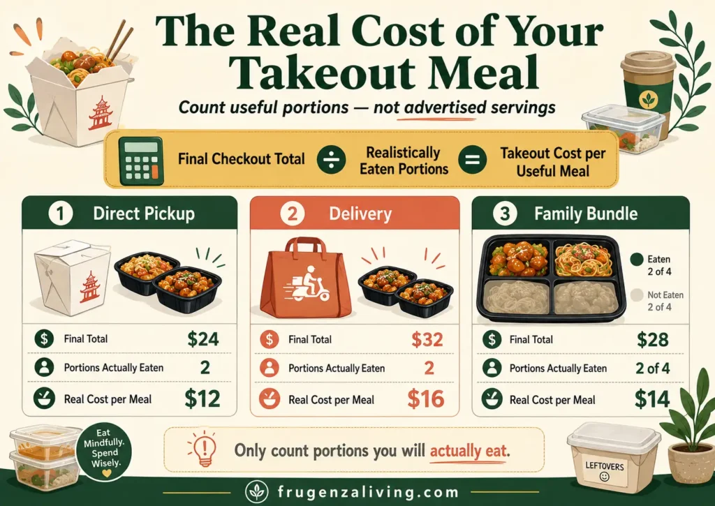 Takeout cost per useful meal comparison for saving money on takeout
