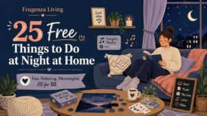 25 free things to do at night at home with reading, puzzles, cards, music, and relaxing activities