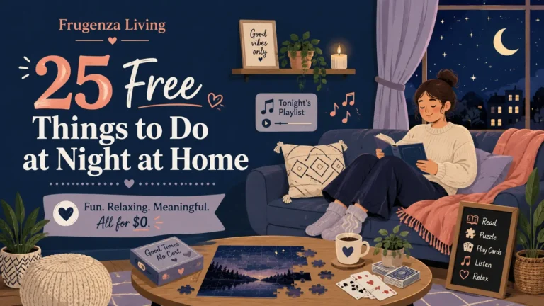 25 free things to do at night at home with reading, puzzles, cards, music, and relaxing activities