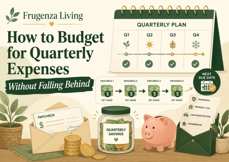 How to budget for quarterly expenses by setting aside money from each paycheck before the next due date