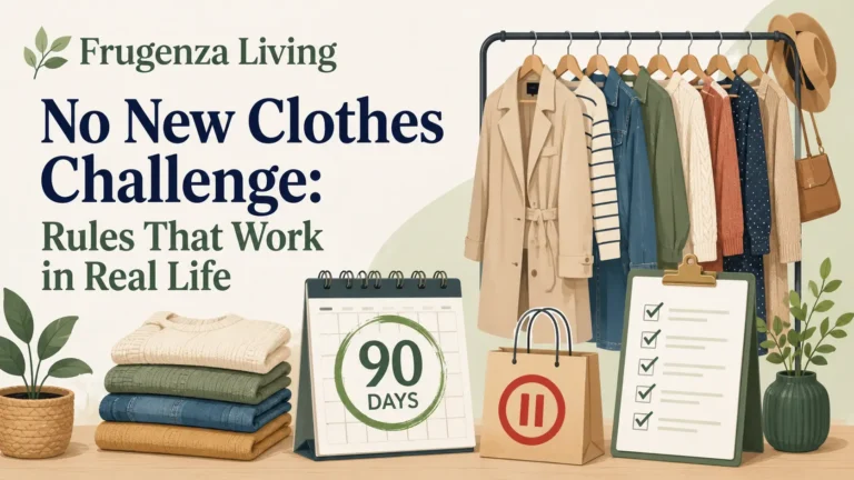 No new clothes challenge with a 90-day plan, wardrobe, and realistic shopping rules