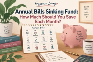 Annual bills sinking fund guide showing how much to save each month for recurring yearly expenses