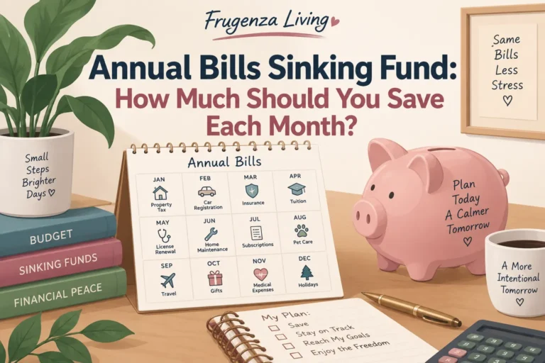 Annual bills sinking fund guide showing how much to save each month for recurring yearly expenses