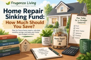 Home repair sinking fund guide showing how much to save for roof, HVAC, water heater, and future repairs
