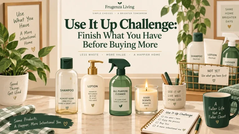 Use it up challenge with household products, toiletries, cleaning supplies, and backups to finish before buying replacements