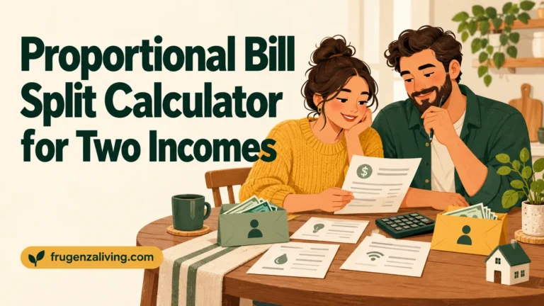 Two people reviewing shared household bills with a calculator and separate income envelopes.