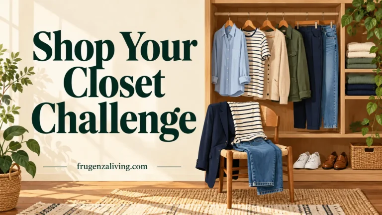 Open wardrobe with clothes selected to create new outfits from pieces already owned.